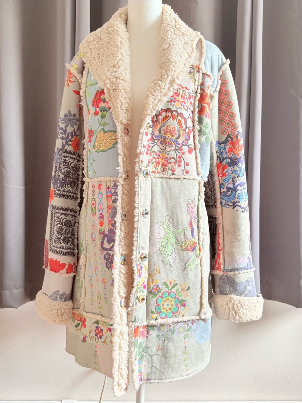 Biya by Johnny Was Anna Sherpa Patchwork Floral Coat – Size M